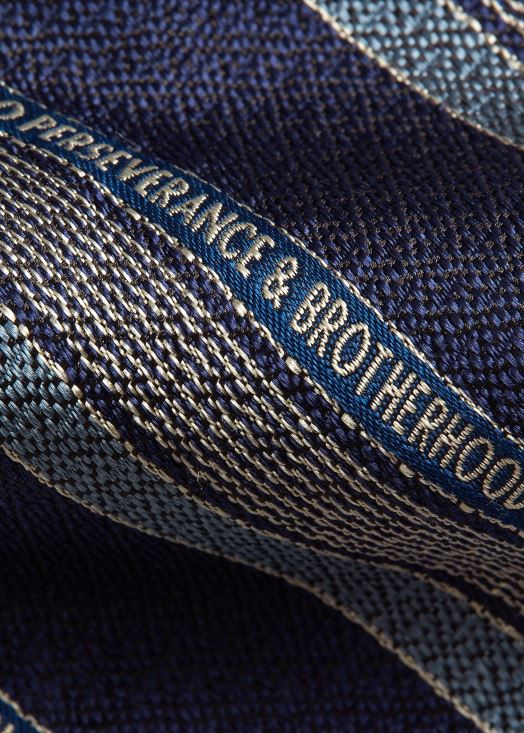 cravate en soie à bande logo faite main 46T60T8837 Hommes Ralph Lauren marine/bleu clair/crème