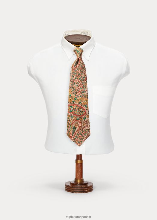cravate en soie cachemire faite à la main 46T60T8822 Hommes Ralph Lauren crème/orange/jaune/vert