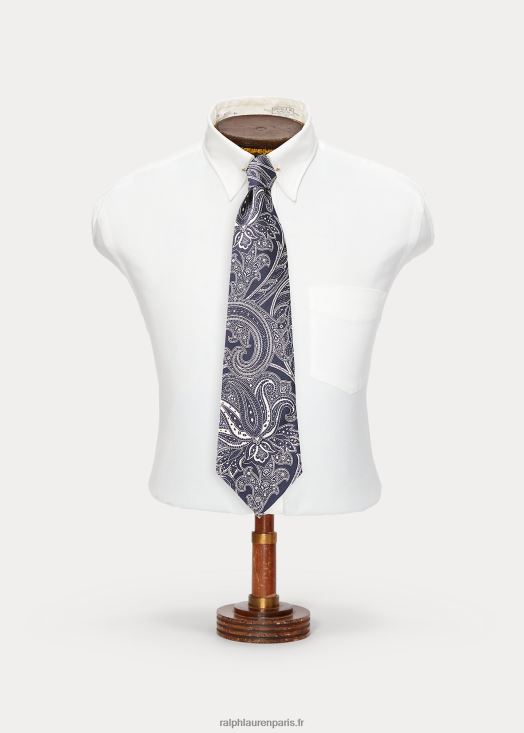 cravate en soie cachemire faite à la main 46T60T8828 Hommes Ralph Lauren marine/blanc cassé