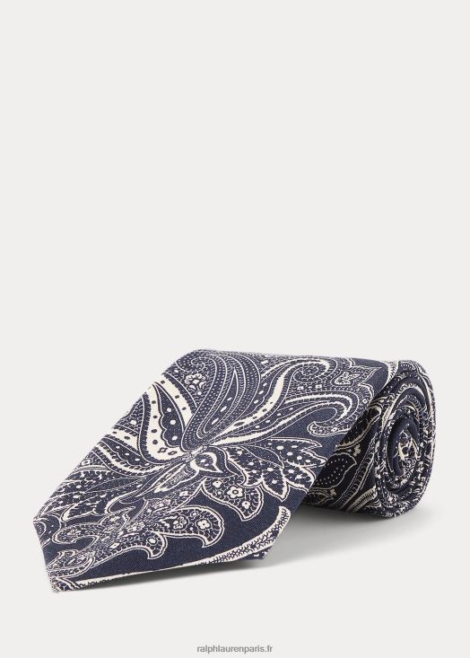 cravate en soie cachemire faite à la main 46T60T8828 Hommes Ralph Lauren marine/blanc cassé