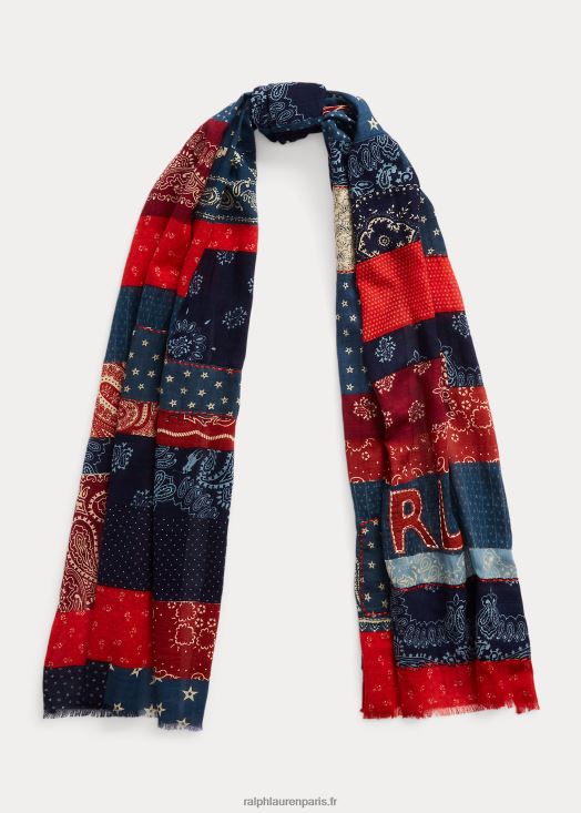 écharpe patchwork en coton 46T60T2459 Hommes Ralph Lauren bleu/rouge/crème