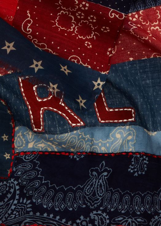 écharpe patchwork en coton 46T60T2459 Hommes Ralph Lauren bleu/rouge/crème