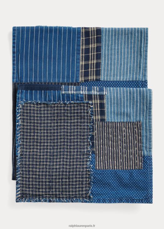 écharpe patchwork en coton et lin 46T60T5483 Hommes Ralph Lauren indigo/crème