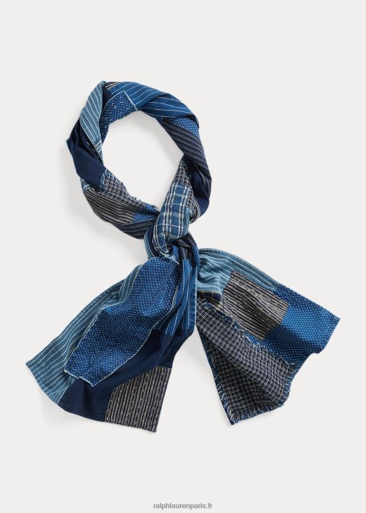 écharpe patchwork en coton et lin 46T60T5483 Hommes Ralph Lauren indigo/crème