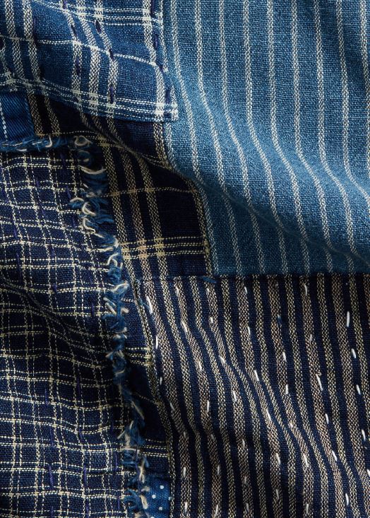 écharpe patchwork en coton et lin 46T60T5483 Hommes Ralph Lauren indigo/crème