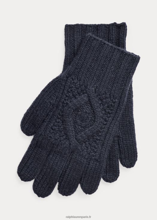gants en cachemire torsadé tricotés à la main 46T60T8995 Hommes Ralph Lauren président classique marine