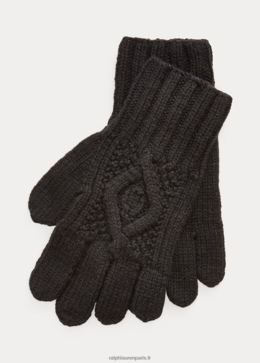 gants en cachemire torsadé tricotés à la main 46T60T8996 Hommes Ralph Lauren noir
