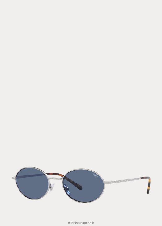 lunettes de soleil ovales en métal 46T60T9064 Hommes Ralph Lauren argent semi-brillant - Cliquez sur l'image pour la fermer