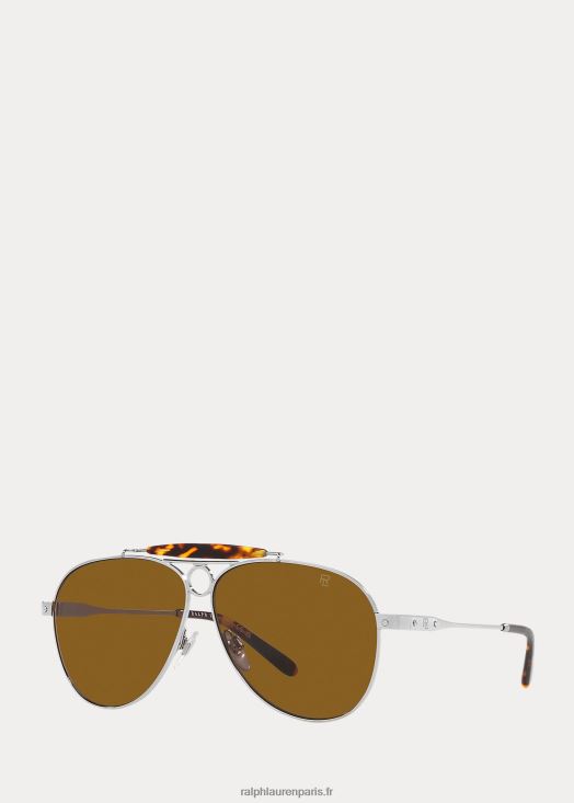 lunettes de soleil pilote en métal automobile 46T60T9057 Hommes Ralph Lauren argent