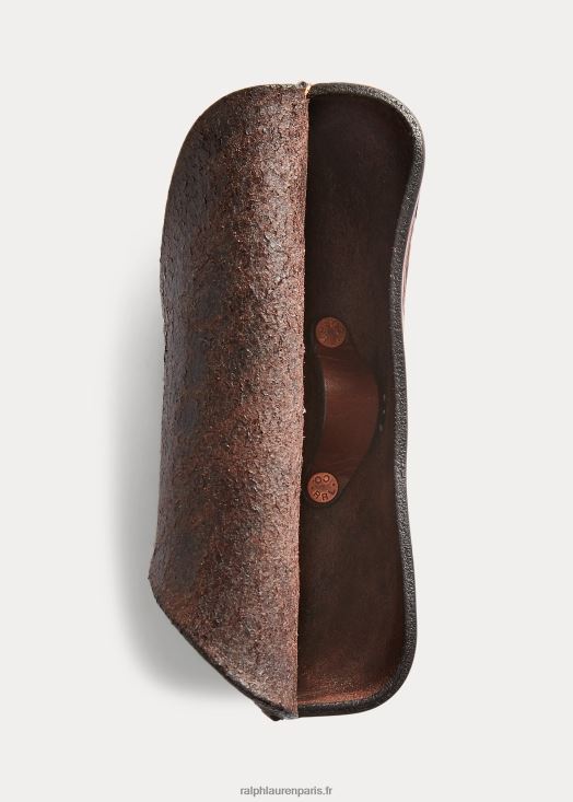 étui à lunettes en cuir travaillé à la main 46T60T8911 Hommes Ralph Lauren brun
