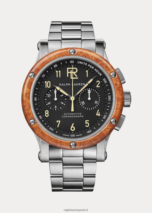 Lunette bois acier chronographe 42 mm 46T60T2835 Hommes Ralph Lauren cadran noir avec chrono