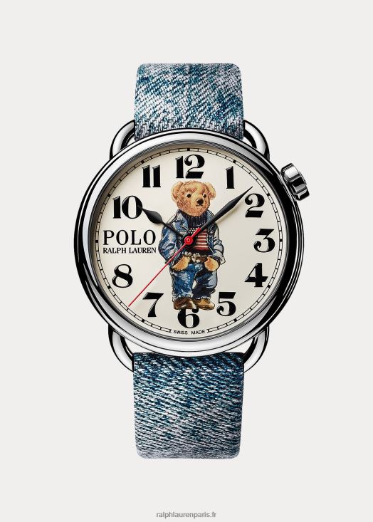 Montre ours polo drapeau denim 42 mm 46T60T2800 Hommes Ralph Lauren cadran blanc