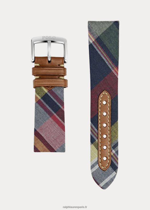 bracelet de montre en soie à carreaux 46T60T2831 Hommes Ralph Lauren tartan vert