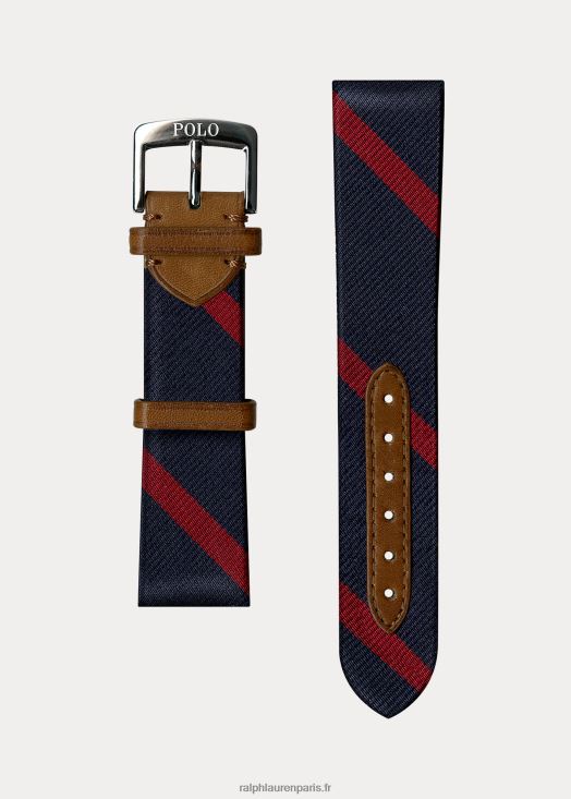 bracelet de montre en soie rayée 46T60T2656 Hommes Ralph Lauren barre rayée marine/rouge
