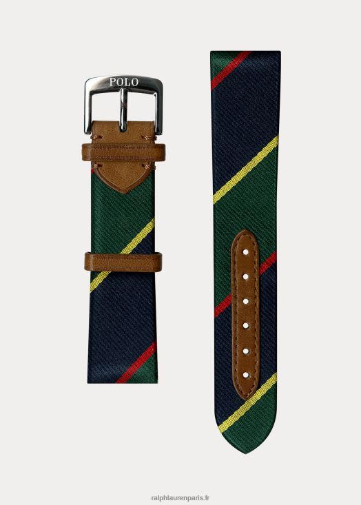 bracelet de montre en soie rayée 46T60T2658 Hommes Ralph Lauren rayure régimentaire verte