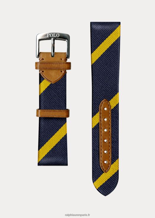 bracelet de montre en soie à rayures 46T60T2832 Hommes Ralph Lauren barre rayée marine/or