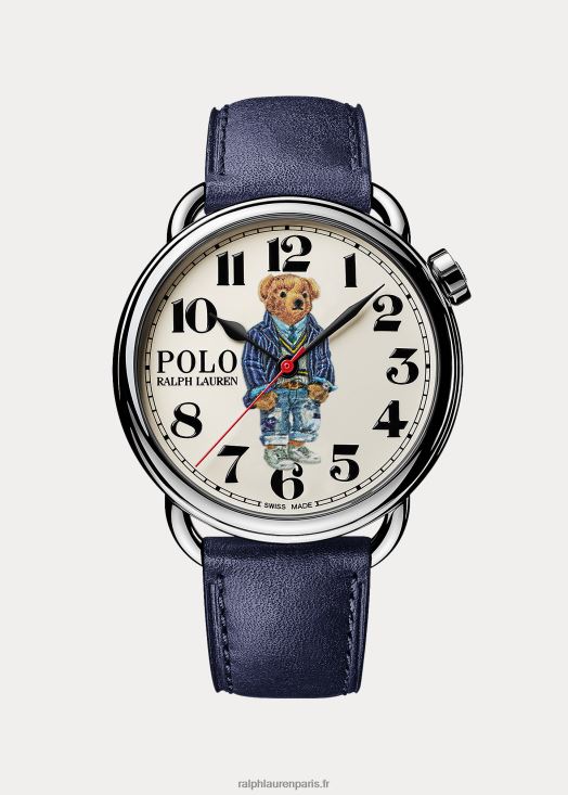 montre cricket polo bear 42 mm acier 46T60T2801 Hommes Ralph Lauren cadran blanc