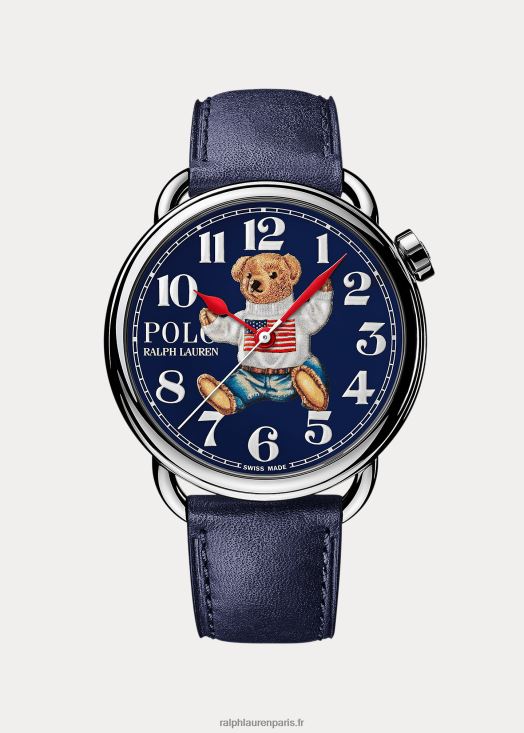 montre polo bear assis 42 mm acier 46T60T2798 Hommes Ralph Lauren cadran bleu