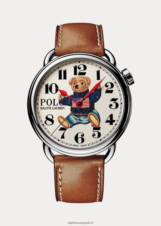 montre polo bear assis 42 mm acier 46T60T2799 Hommes Ralph Lauren cadran blanc