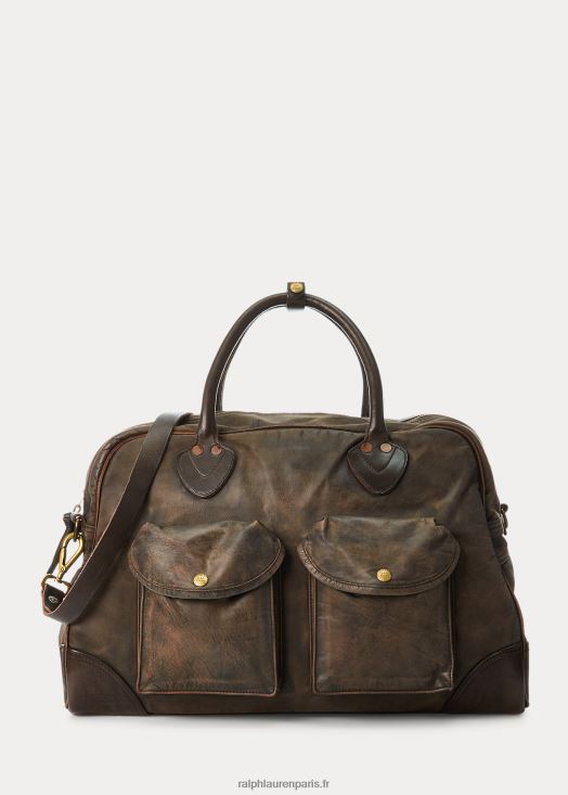 sac de voyage en cuir 46T60T5154 Hommes Ralph Lauren noir sur marron