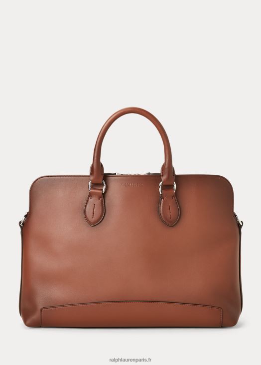 porte-documents voyager en cuir de veau bruni 46T60T2659 Hommes Ralph Lauren châtaigne