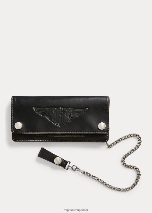portefeuille chaîne en cuir 46T60T8887 Hommes Ralph Lauren noir sur marron