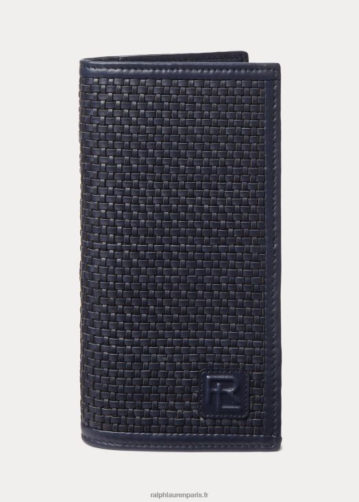 portefeuille continental en cuir de veau tressé 46T60T8951 Hommes Ralph Lauren président de la marine
