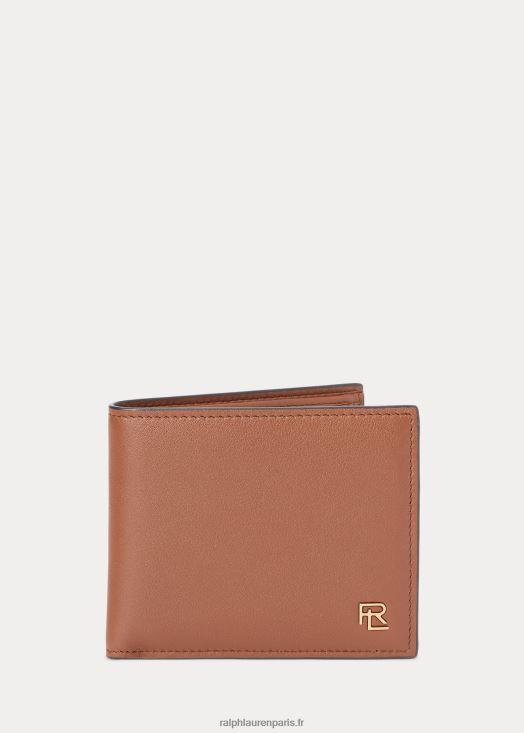 portefeuille en cuir de veau à plaque métallique 46T60T9018 Hommes Ralph Lauren châtaigne