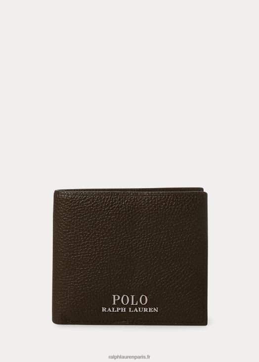 portefeuille en cuir grainé 46T60T2570 Hommes Ralph Lauren marron foncé