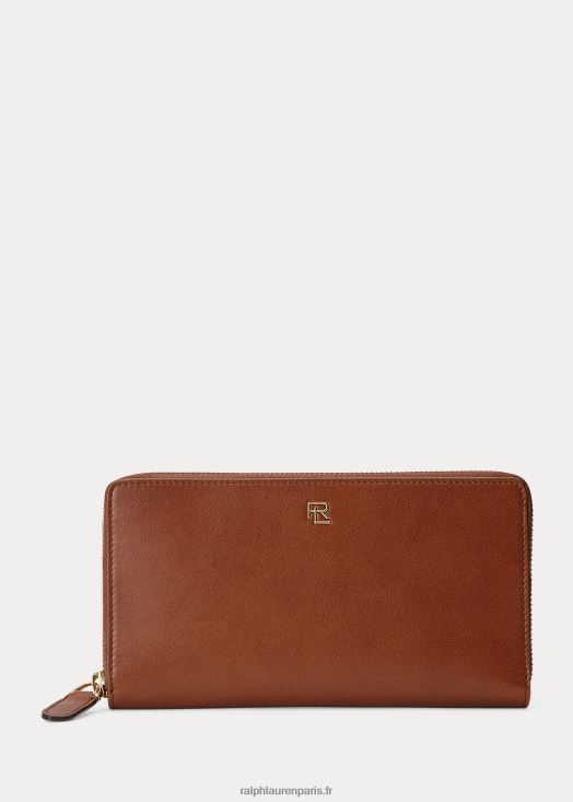 portefeuille zippé en cuir de veau à plaque métallique 46T60T9020 Hommes Ralph Lauren châtaigne