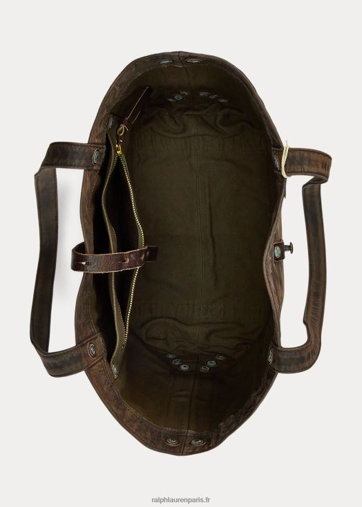 fourre-tout en cuir 46T60T5150 Hommes Ralph Lauren noir sur marron