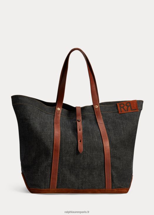 sac cabas en denim à finitions en cuir 46T60T5152 Hommes Ralph Lauren indigo