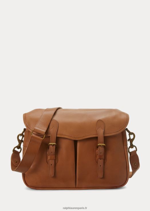 sac messager en cuir héritage 46T60T2399 Hommes Ralph Lauren bronzer