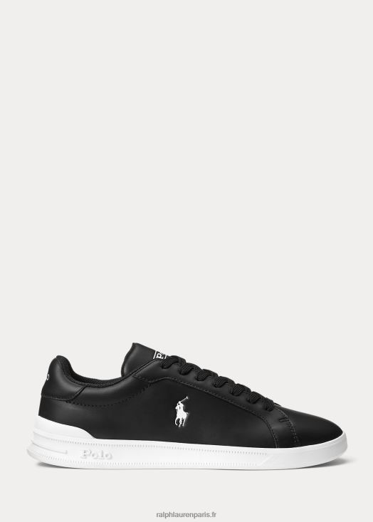 baskets Heritage Court II en cuir 46T60T8721 Hommes Ralph Lauren noir blanc