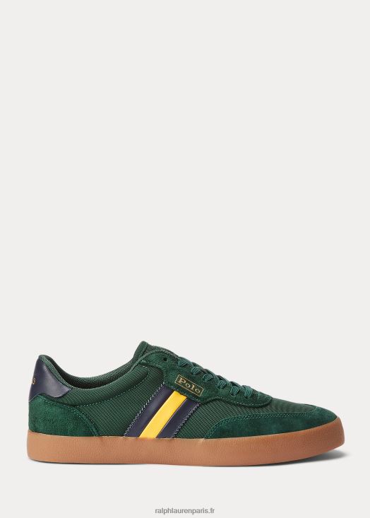 baskets basses à empiècements en daim court 46T60T1985 Hommes Ralph Lauren collège vert