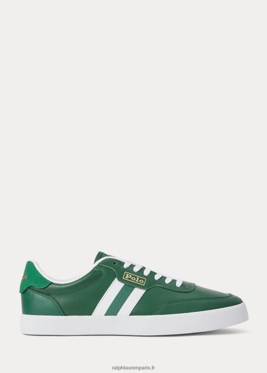 baskets basses en cuir court 46T60T1981 Hommes Ralph Lauren vert forêt/blanc