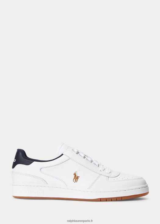 baskets basses en cuir court 46T60T1991 Hommes Ralph Lauren Navet blanc