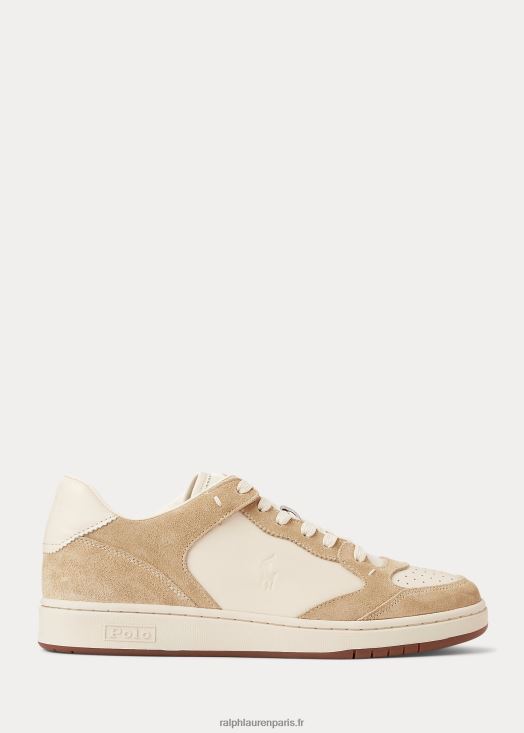 baskets court en cuir et daim 46T60T1995 Hommes Ralph Lauren os/écru