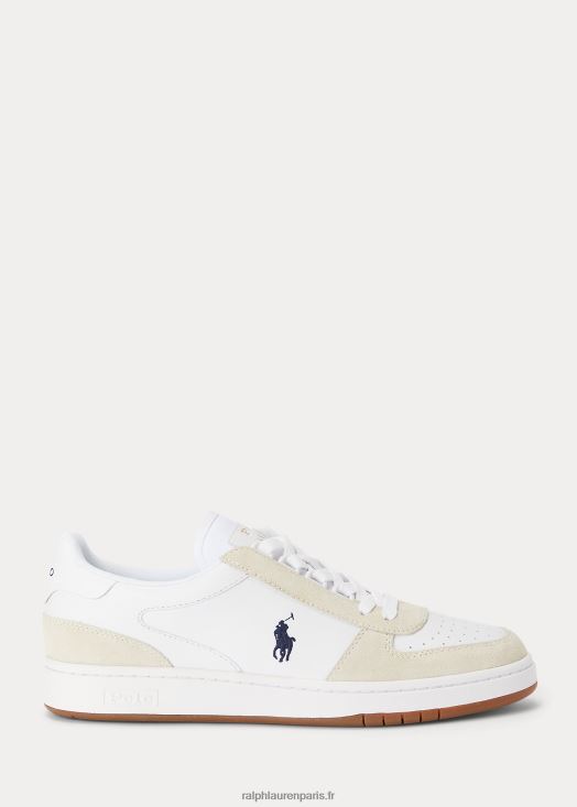 baskets court en cuir et daim 46T60T1997 Hommes Ralph Lauren blanc/marine newport