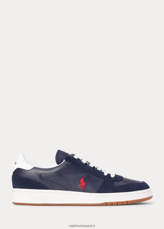 baskets court en cuir et daim 46T60T1998 Hommes Ralph Lauren newport marine/rl2000 rouge p