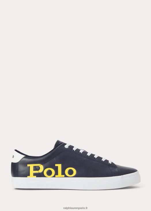 baskets en cuir à logo longwood 46T60T2023 Hommes Ralph Lauren bleu marine/jaune/blanc