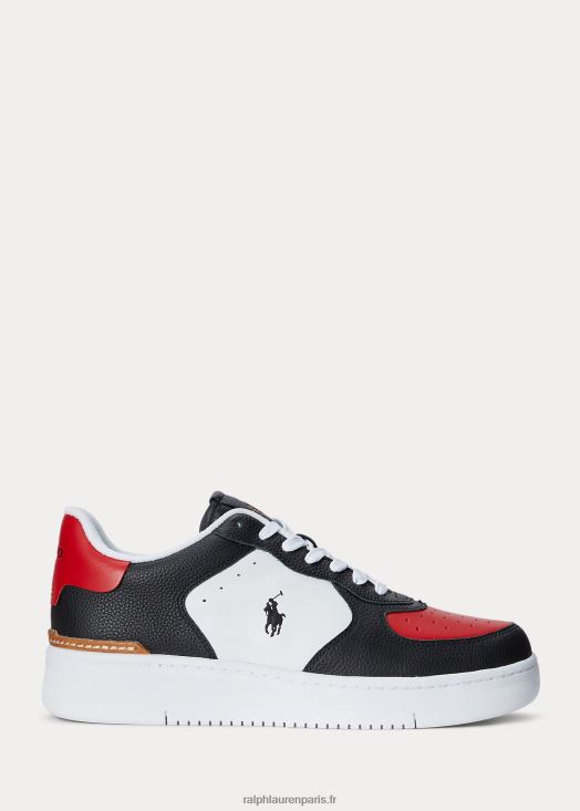 baskets en cuir masters court 46T60T2008 Hommes Ralph Lauren noir/blanc/rouge