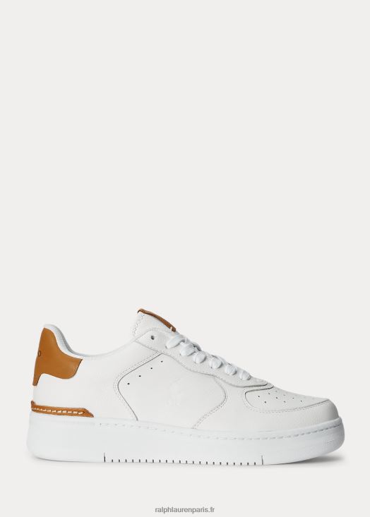 baskets en cuir masters court 46T60T2010 Hommes Ralph Lauren deckwash blanc/tan
