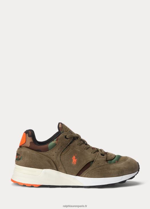 baskets en daim et sergé trackster 200 46T60T2190 Hommes Ralph Lauren olivier à baldaquin