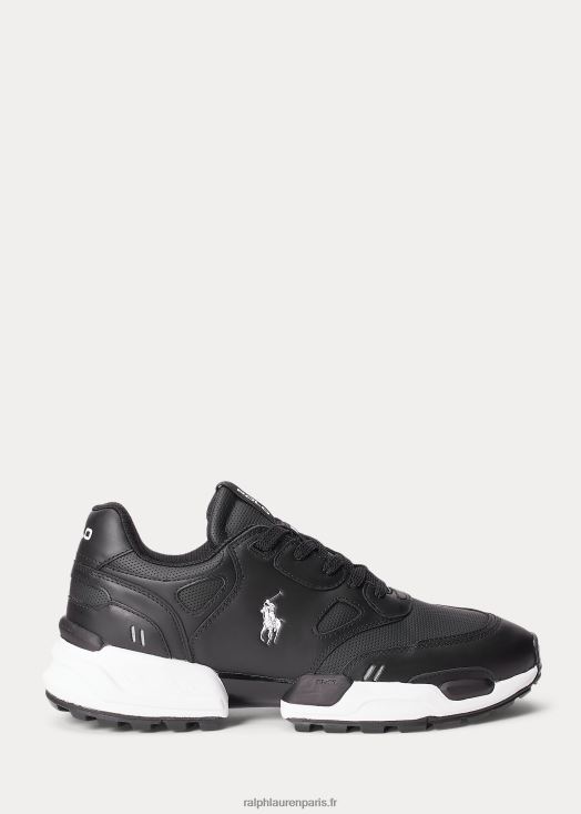 baskets jogger à empiècements en cuir 46T60T1969 Hommes Ralph Lauren noir