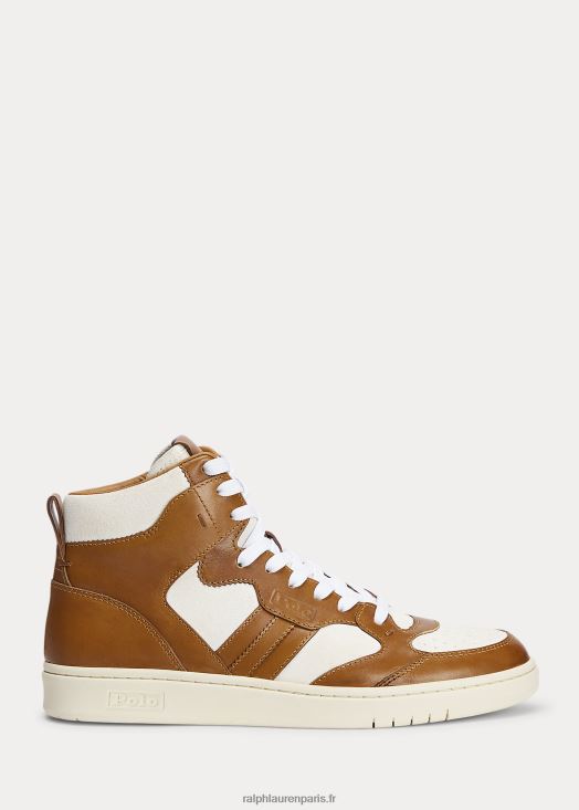 baskets montantes en daim et cuir court 46T60T2003 Hommes Ralph Lauren bronzage bruni