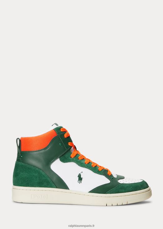 baskets montantes en daim et cuir court 46T60T2005 Hommes Ralph Lauren forêt/blanc/orange