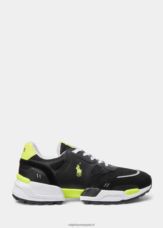 sneaker jogger en daim et mesh 46T60T1971 Hommes Ralph Lauren noir/jaune de sécurité