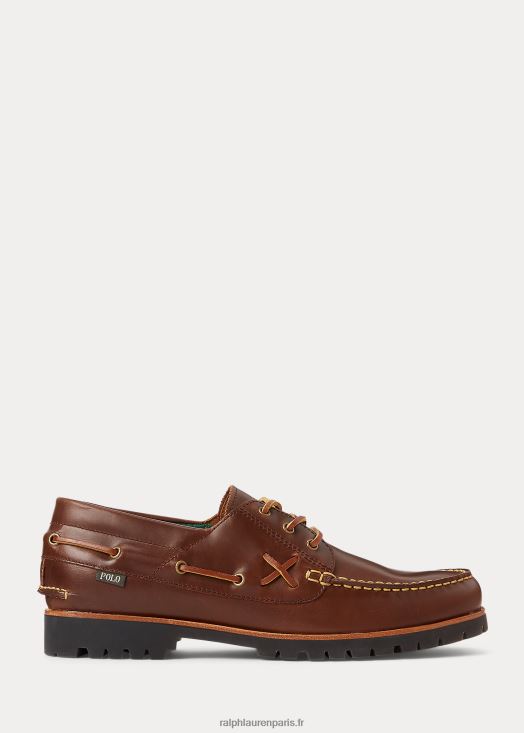 chaussure bateau en cuir ranger 46T60T8728 Hommes Ralph Lauren Chocolat brun