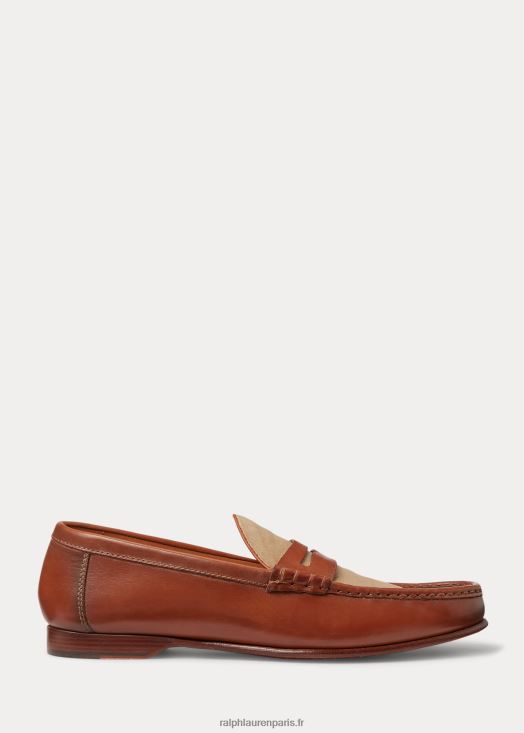 mocassins chalmers en cuir de veau et toile 46T60T2152 Hommes Ralph Lauren bronzage / creta